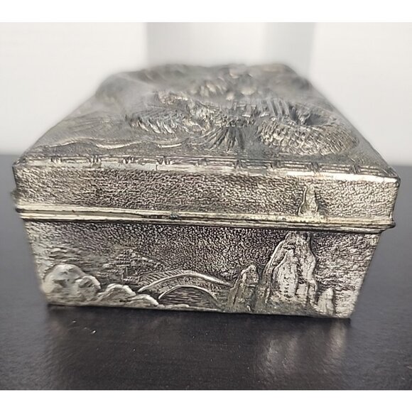 mint Antique Japanese metal tin trinket jewelry box wood lined Cigarette Tobacco - Picture 4 of 7